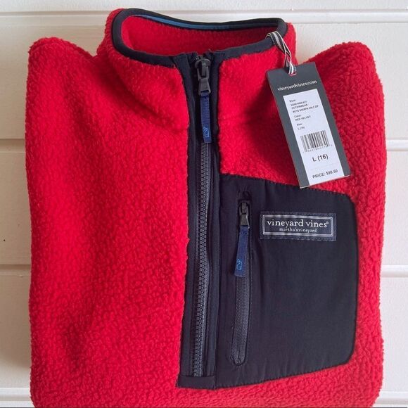 Vineyard Vines Boys' Red Velvet Sherpa Fleece Half-Zip Sweatshirt Jacket NWT L - Picture 4 of 10
